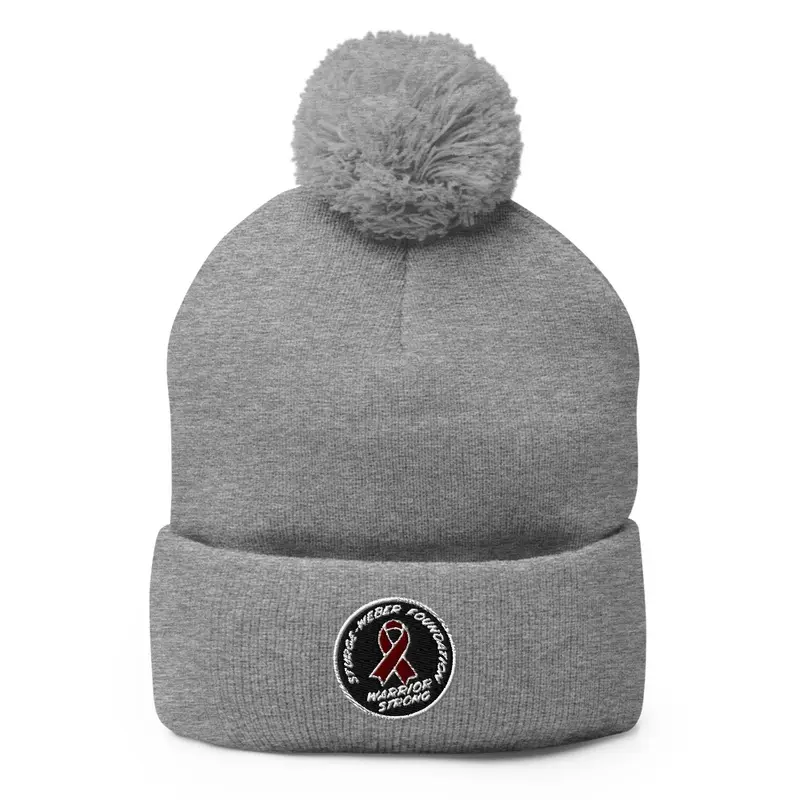 Embroidered Beanie Pom Pom